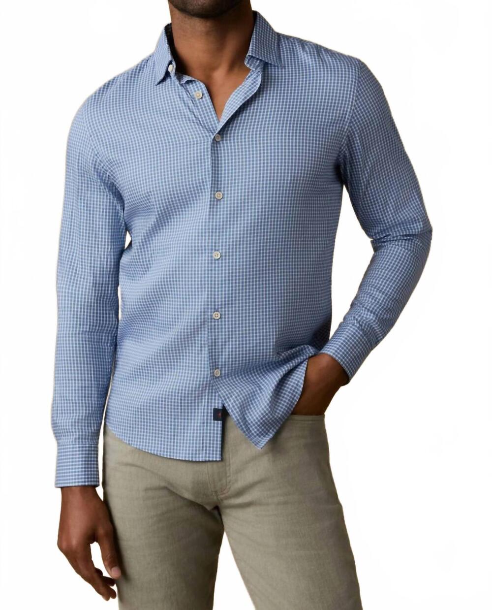 NEW FAHERTY movement monterrey shirt in white blue check